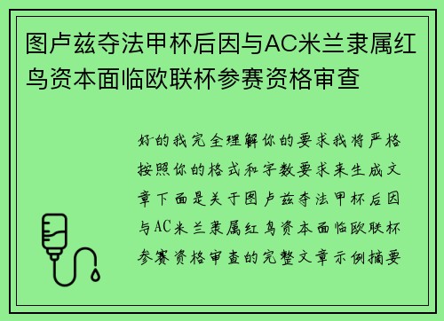 图卢兹夺法甲杯后因与AC米兰隶属红鸟资本面临欧联杯参赛资格审查