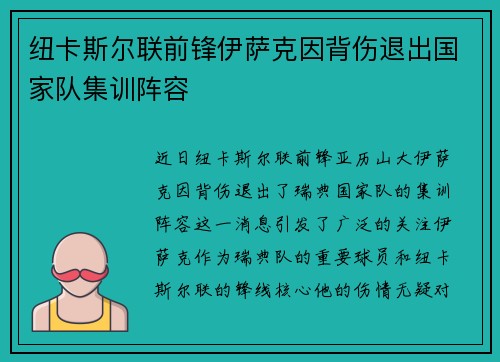 纽卡斯尔联前锋伊萨克因背伤退出国家队集训阵容